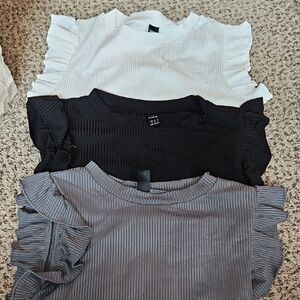 Brand New Shein Ruffled Sleeve Women's Bodysuits - Black, White, Gray